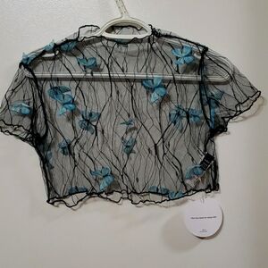 Black Sheer Top with Butterflies 🦋 Sz M
